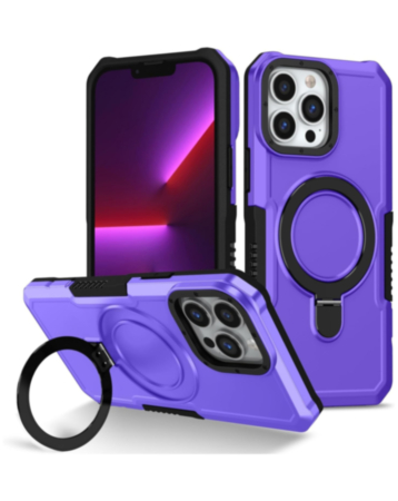 Hard PC Shockproof Case w /Ring Holder - PURPLE for iPhone 13 Pro Max (Only Ground Shipping)