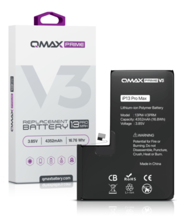QMAX Prime V3 Replacement Battery for iPhone 13 Pro Max (No Pop-Up) (4352 mAh) (Only Ground Shipping)