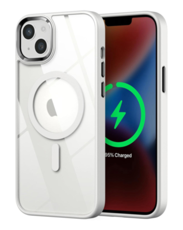 Shiny Magnetic Clear Cases - WHITE for iPhone 13 / 14 (Only Ground Shipping)