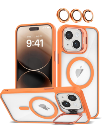 Transpalet Silicone case & Camera stand with Camera Lens - ORANGE for iPhone 13 / 14 (Only Ground Shipping)