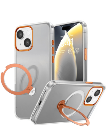 Transparent Magnetic Case with Kickstand (ORANGE) for iPhone 13 / 14 (Only Ground Shipping)
