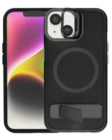 Matte Transparent Camera Stand Case with Wireless Charging for iPhone 13 / 14 (BLACK) (Only Ground Shipping)