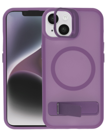 Matte Transparent Camera Stand Case with Wireless Charging for iPhone 13 / 14 (PURPLE) (Only Ground Shipping)