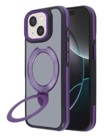 Matte Transparent Case with Wireless Charging Kickstand - PURPLE for iPhone 13 / 14 (Only Ground Shipping)