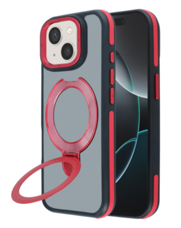 Matte Transparent Case with Wireless Charging Kickstand - RED for iPhone 13 / 14 (Only Ground Shipping)