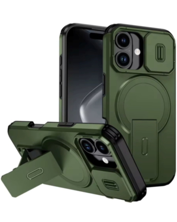 Magnetic Push Slide Lens Case with Kickstand (GREEN) for iPhone 13 / 14 (Only Ground Shipping)