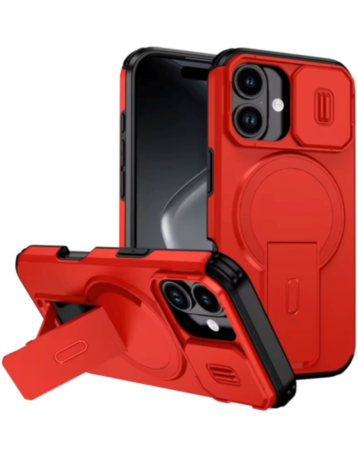 Magnetic Push Slide Lens Case with Kickstand (RED) for iPhone 13 / 14 (Only Ground Shipping)