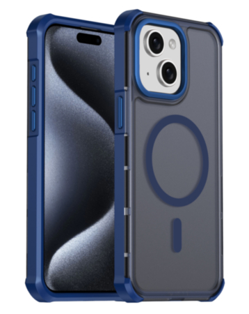 Dual Layer Electroplated Border Wireless Charging Case (DARK BLUE) for iPhone 13 / 14 / 16e / 17e (Only Ground Shipping)