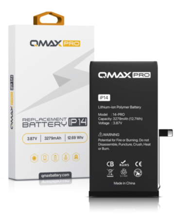 Order the QMAX Pro replacement battery for iPhone 14, 3279 mAh.