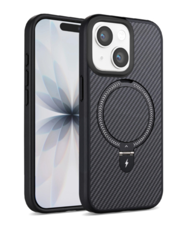 Magnetic Kickstand Case with Carbon Fiber (BLACK) for iPhone 13 / 14 (Only Ground Shipping)
