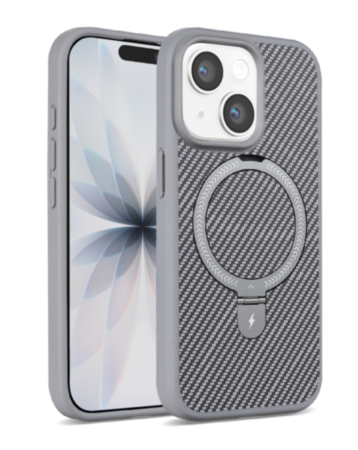 Magnetic Kickstand Case with Carbon Fiber (GRAY) for iPhone 13 / 14 (Only Ground Shipping)