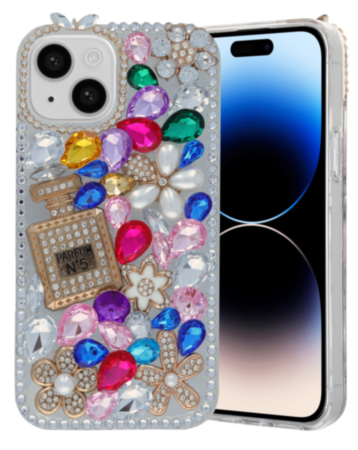 Crystal Flower Perfume Silicone Hard Case - MIX COLORS for iPhone 13 / 14 (Only Ground Shipping)