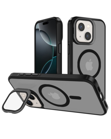 Slim Transparent Camera Stand Case with Wireless Charging - BLACK for iPhone 13 / 14 (Only Ground Shipping)