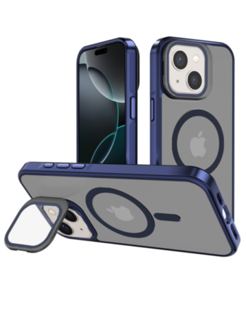 Slim Transparent Camera Stand Case with Wireless Charging - NAVY BLUE for iPhone 13 / 14 (Only Ground Shipping)