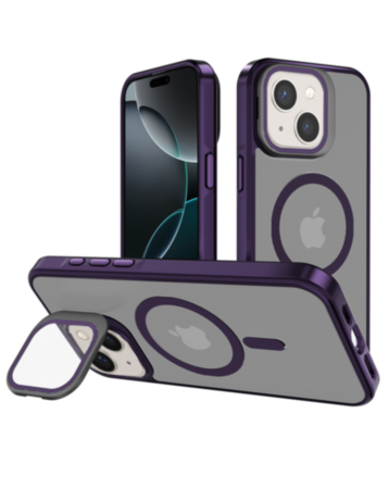 Slim Transparent Camera Stand Case with Wireless Charging - PURPLE for iPhone 13 / 14 (Only Ground Shipping)