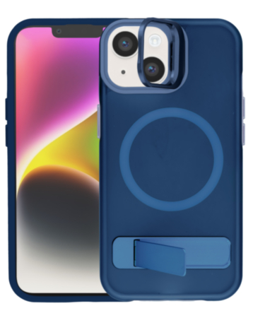 Matte Transparent Camera Stand Case with Wireless Charging for iPhone 13 / 14 (BLUE) (Only Ground Shipping)