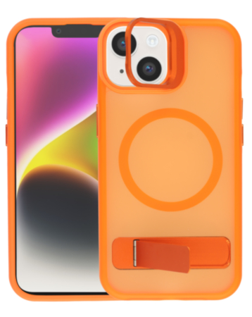 Matte Transparent Camera Stand Case with Wireless Charging for iPhone 13 / 14 (ORANGE) (Only Ground Shipping)