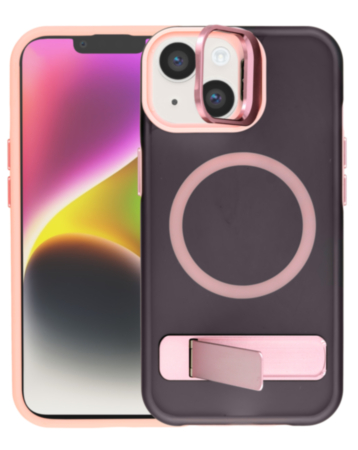 Matte Transparent Camera Stand Case with Wireless Charging for iPhone 13 / 14 (PINK) (Only Ground Shipping)