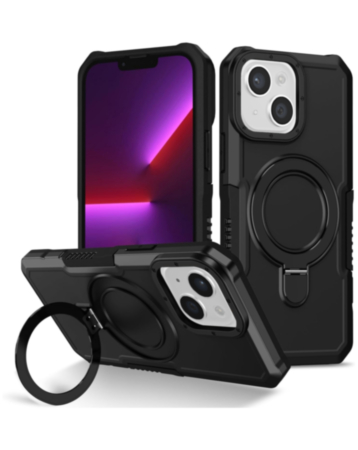 Hard PC Shockproof Case w /Ring Holder - BLACK for iPhone 13 / 14 / 16e / 17e (Only Ground Shipping)