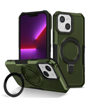 Hard PC Shockproof Case w /Ring Holder - GREEN for iPhone 13 / 14 / 16e / 17e (Only Ground Shipping)