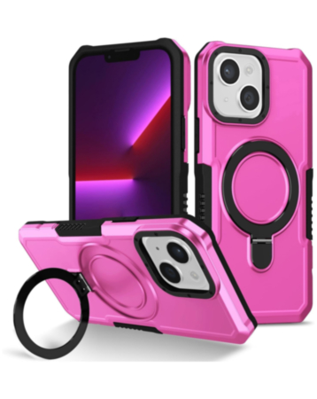 Hard PC Shockproof Case w /Ring Holder - PINK for iPhone 13 / 14 / 16e / 17e (Only Ground Shipping)