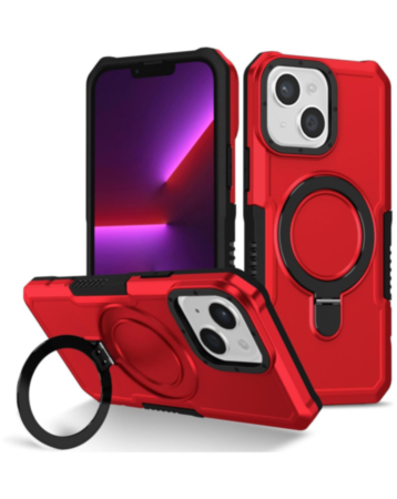 Hard PC Shockproof Case w /Ring Holder - RED for iPhone 13 / 14 / 16e / 17e (Only Ground Shipping)