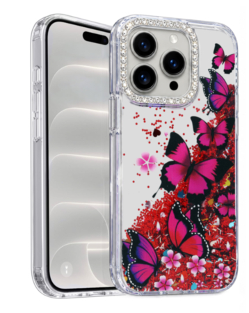 Glitter Shockproof Butterfly Shinny Case (HOT PINK) for iPhone 14 Pro Max (Only Ground Shipping)