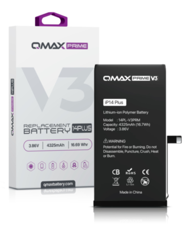QMAX Prime V3 Replacement Battery for iPhone 14 Plus (No Pop-Up) (4325 mAh) (Only Ground Shipping)