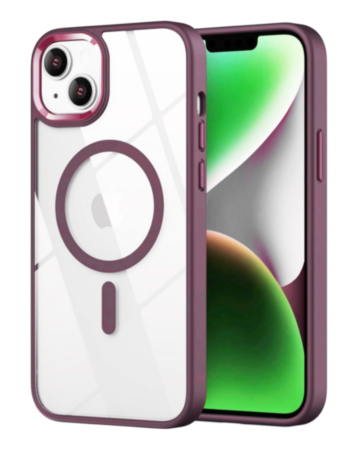 Shiny Magnetic Clear Cases (Burgundy) for iPhone 15 (Only Ground Shipping)