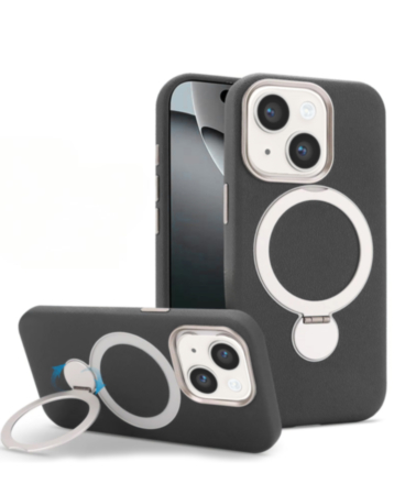 Silicone Magnetic Ring Stand Case for iPhone 17E / 16E / 15 / 14 / 13 (BLACK) (Only Ground Shipping)
