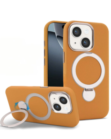 Silicone Magnetic Ring Stand Case for iPhone 17E / 16E / 15 / 14 / 13 (BROWN) (Only Ground Shipping)