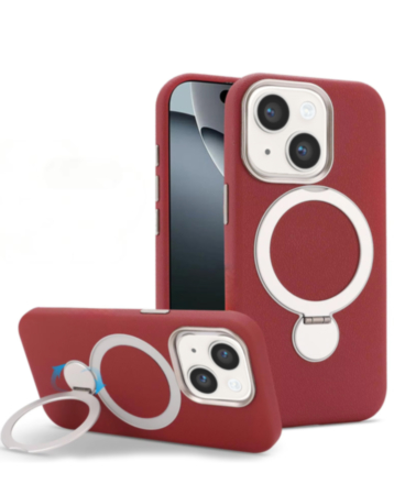 Silicone Magnetic Ring Stand Case for iPhone 17e / 16e / 15 / 14 / 13 (Burgundy) (Only Ground Shipping)