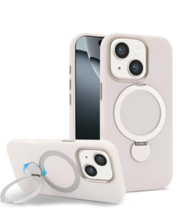 Silicone Magnetic Ring Stand Case for iPhone 17E / 16E / 15 / 14 / 13 (WHITE) (Only Ground Shipping)