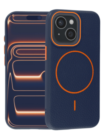 Magnetic Leather Soft Cases - BLUE & ORANGE for iPhone 15 (Only Ground Shipping)