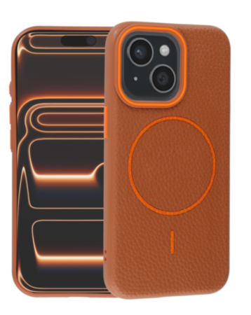 Magnetic Leather Soft Cases - GOLDEN BROWN for iPhone 15 (Only Ground Shipping)