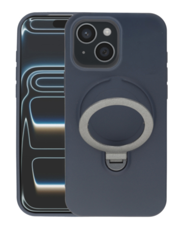 Pastel Shield Carbon Fiber Magnetic Kickstand Case (Navy Blue) for iPhone 13 / 14 / 15 / 16e / 17e (Only Ground Shipping)