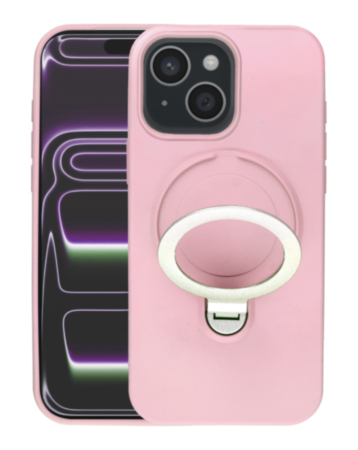 Pastel Shield Carbon Fiber Magnetic Kickstand Case (Pink) for iPhone 13 / 14 / 15 / 16e / 17e (Only Ground Shipping)