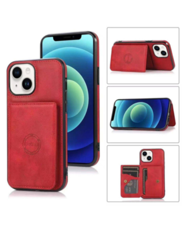 Leather Pocket Wallet Case - RED for iPhone 15 (Only Ground Shipping)