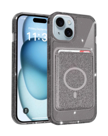 Glitter Magnetic Case with Wallet Slot for iPhone 17E / 16E / 15 / 14 / 13 (BLACK) (Only Ground Shipping)