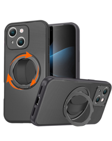 Textured Shockproof Case with 360 Rotating Ring Stand for iPhone 17E / 16E / 15 / 14 / 13 (BLACK) (Only Ground Shipping)