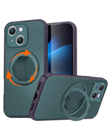 Textured Shockproof Case with 360 Rotating Ring Stand for iPhone 17E / 16E / 15 / 14 / 13 (GREEN) (Only Ground Shipping)