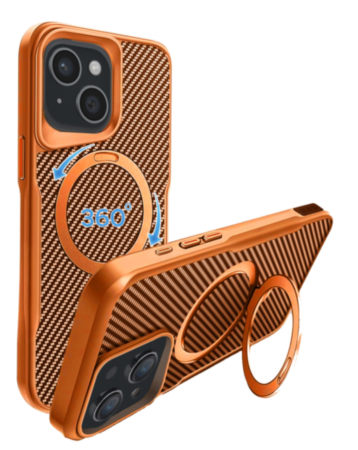 Premium Quality Magnetic Protective Case with 360 Rotating Ring Stand for iPhone 17E / 16E / 15 / 14 / 13 (ORANGE) (Only Ground Shipping)