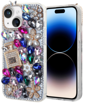 Crystal Flower Perfume Silicone Hard Case - MIX COLOR for iPhone 15 (Only Ground Shipping)