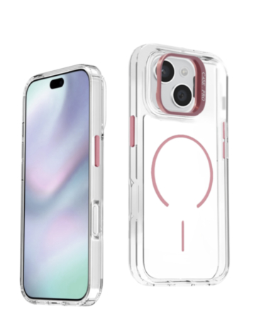 Magnetic Clear Case with Camera Kickstand for iPhone 17E / 16E / 15 / 14 / 13 (PINK) (Only Ground Shipping)