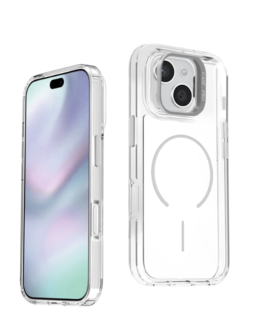 Magnetic Clear Case with Camera Kickstand for iPhone 17E / 16E / 15 / 14 / 13 (WHITE) (Only Ground Shipping)