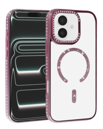 Rhinestone Magnetic Clear Protective Case for iPhone 17E / 16E / 15 / 14 / 13 (ROSE GOLD) (Only Ground Shipping)