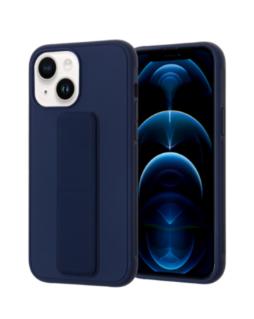 iPhone 14 Plus / 15 Plus Hand Strap Vertical Magnetic Kickstand Case - BLUE (Only Ground Shipping)
