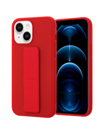 iPhone 14 Plus / 15 Plus Hand Strap Vertical Magnetic Kickstand Case - RED (Only Ground Shipping)