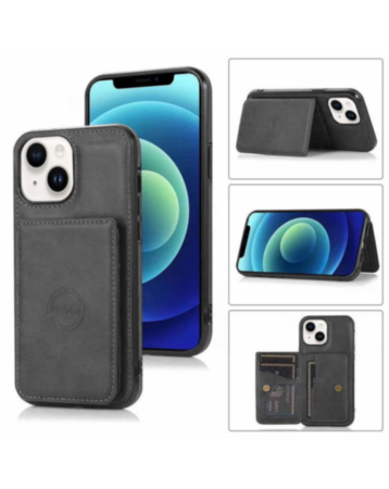 iPhone 14 Plus / 15 Plus Leather Pocket Wallet Case - BLACK (Only Ground Shipping)