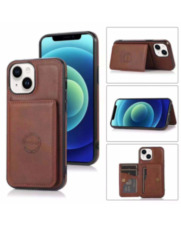 iPhone 14 Plus / 15 Plus Leather Pocket Wallet Case - BROWN (Only Ground Shipping)